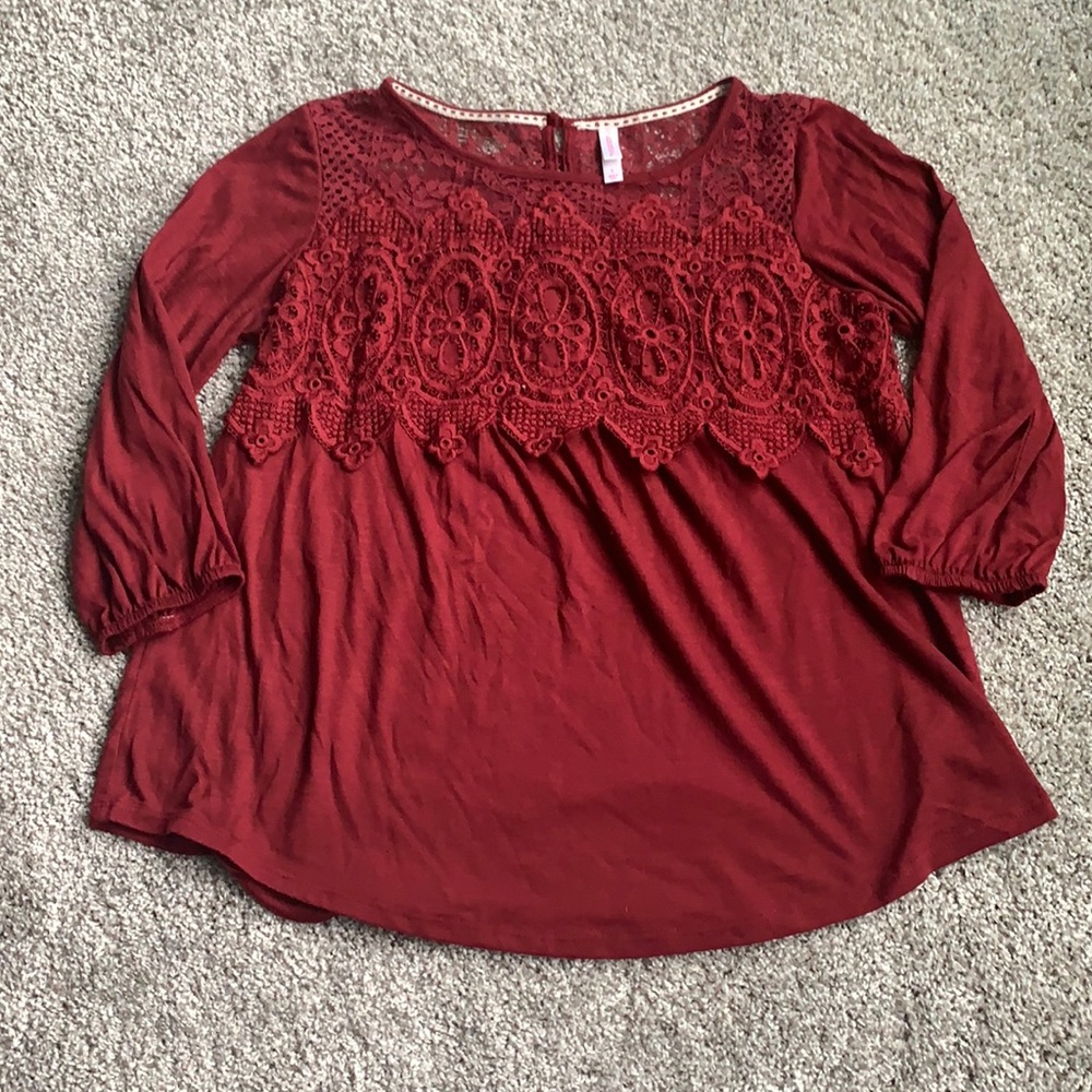 Maroon Target Lace-top Blouse